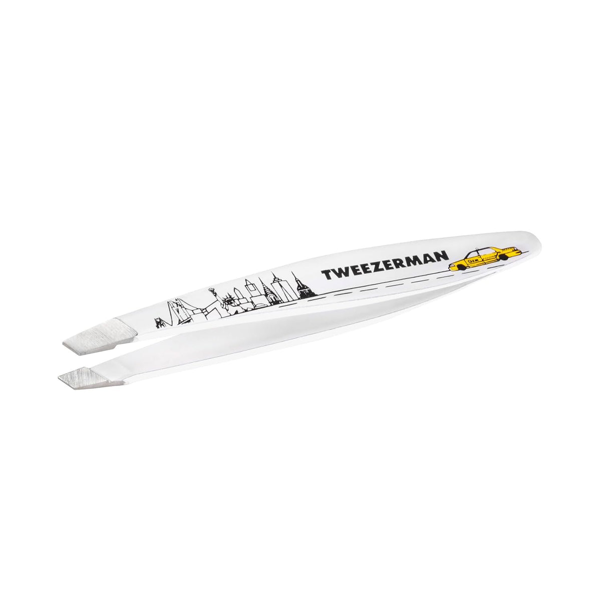 Tweezerman Mini Slant Tweezer front view with slanted tips