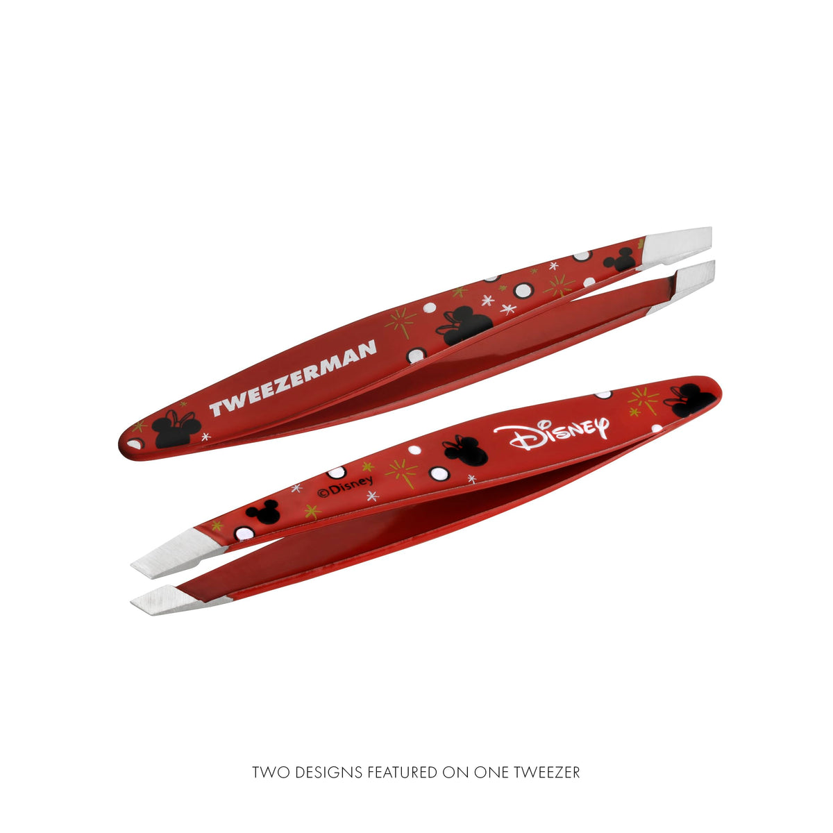 Tweezerman Mini Slant Tweezer in hand for demonstration