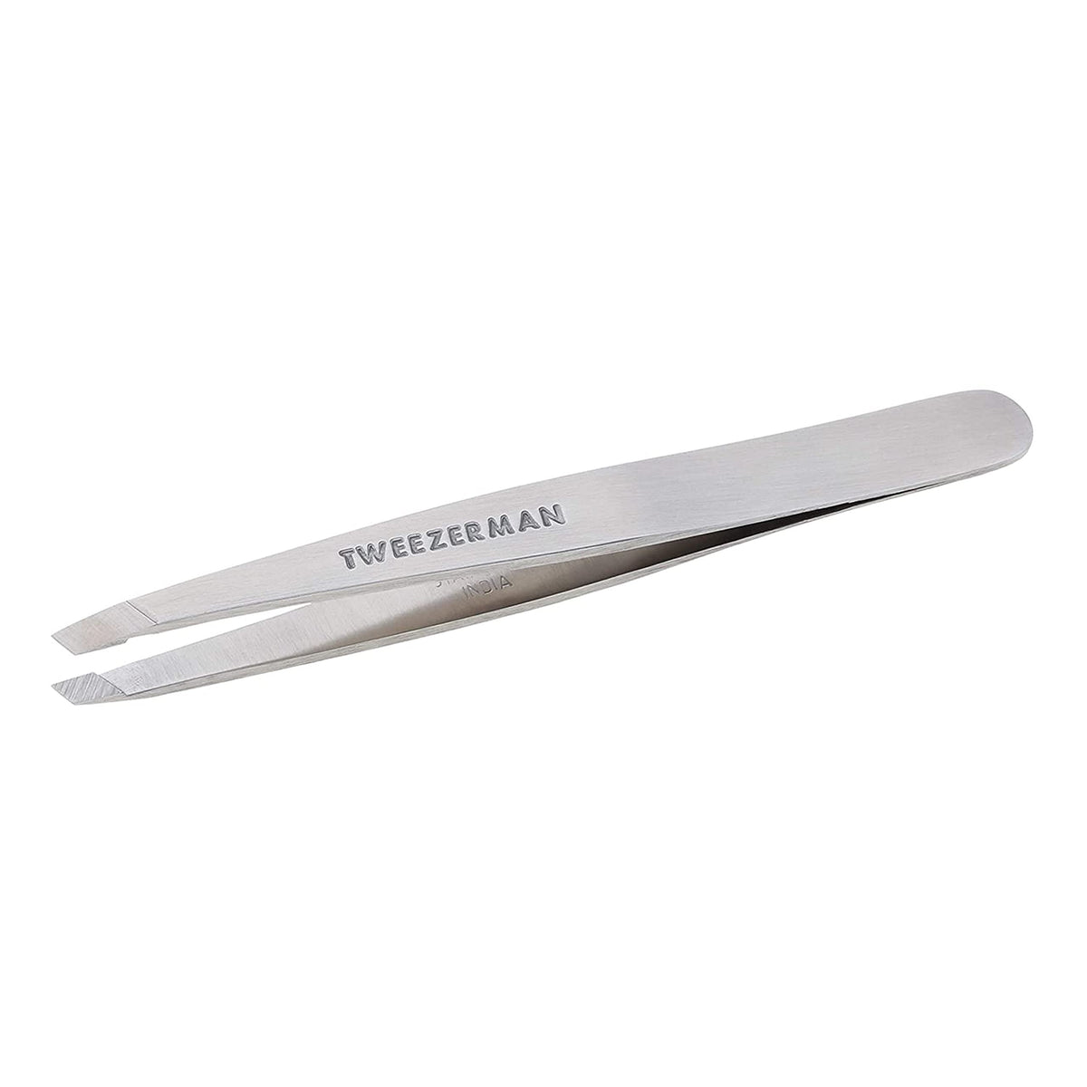 Tweezerman Slant Tweezer silver front view