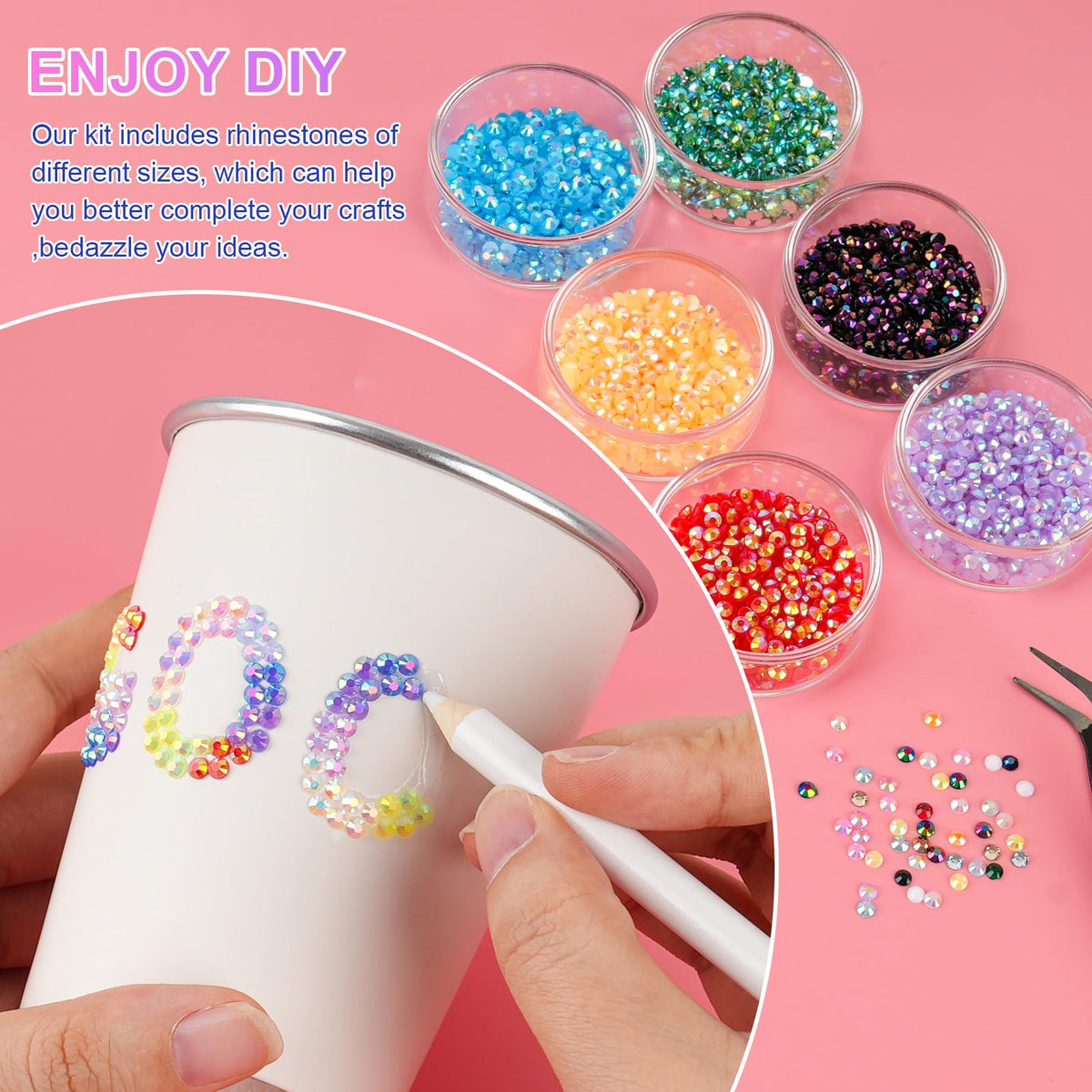 Tweezers and pickup pen for rhinestone application
