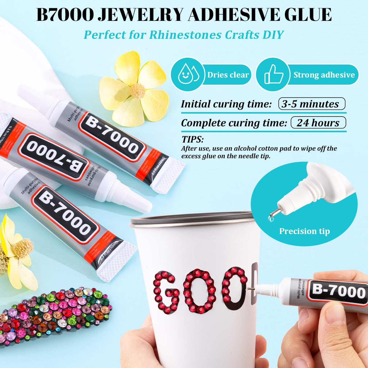 Tweezers and pickup pen included in TINKRSTUFF rhinestone kit