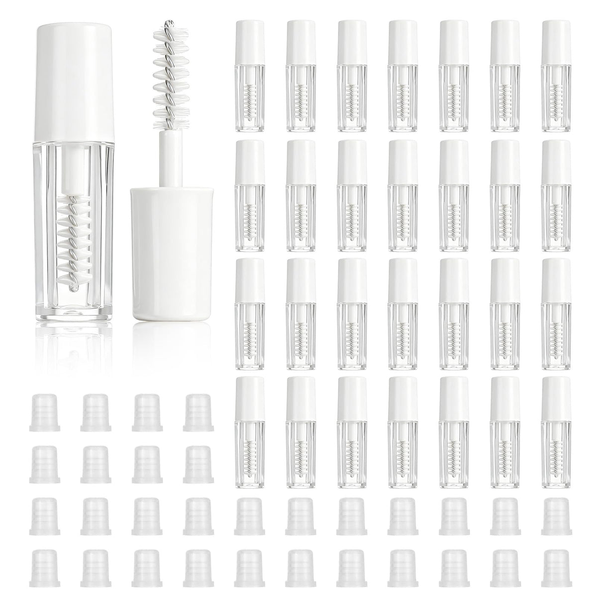 Tweruna 30 PCS mini empty mascara tubes with wands, white front view
