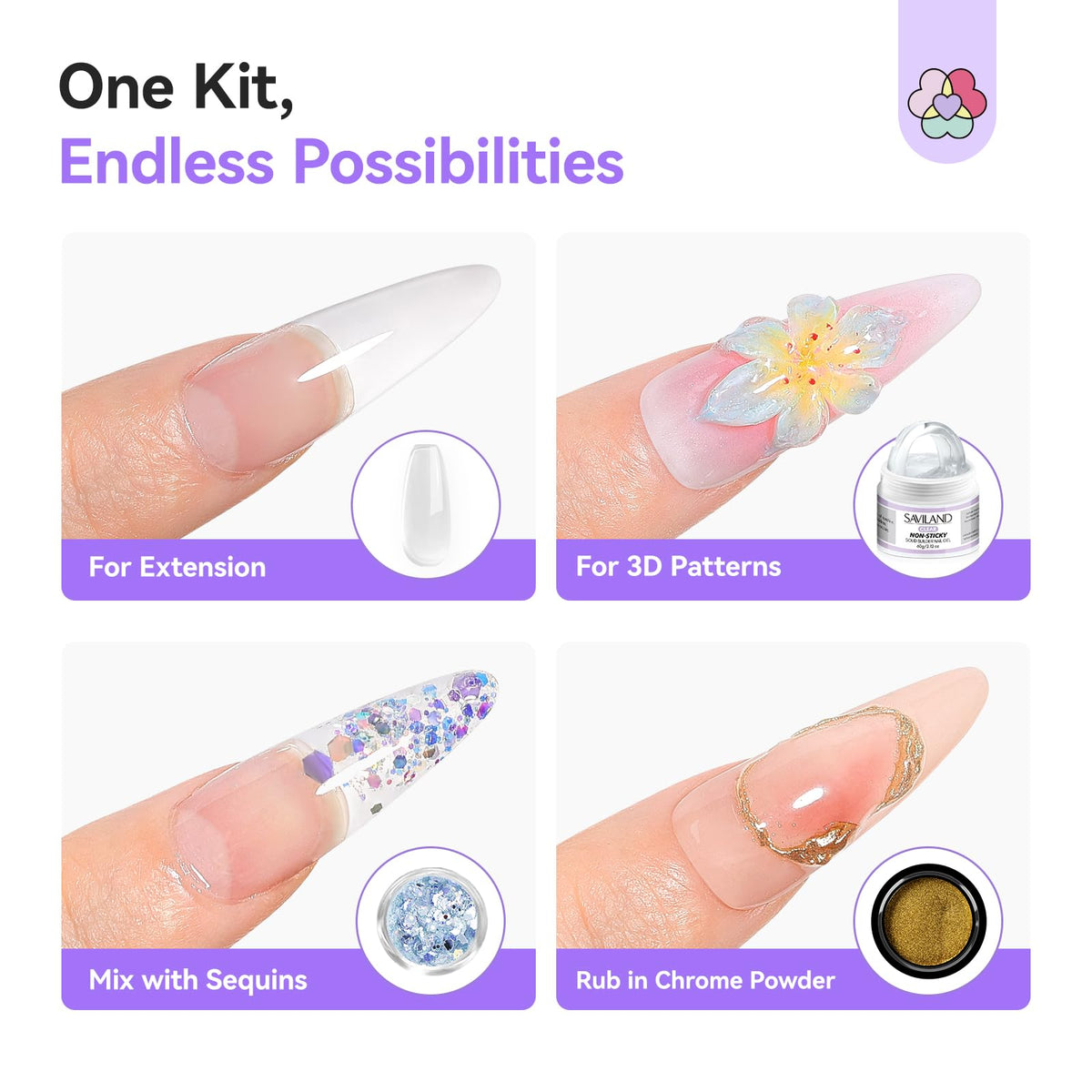 Two chrome nail powders included in SAVILAND kit