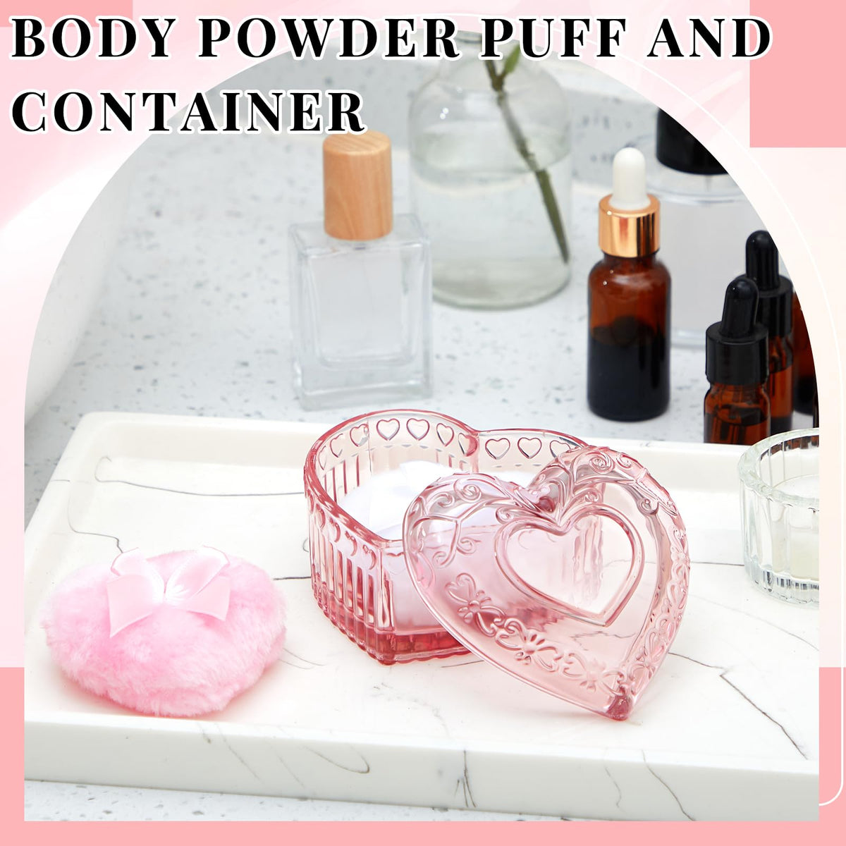 Two heart-shaped powder puffs in pink