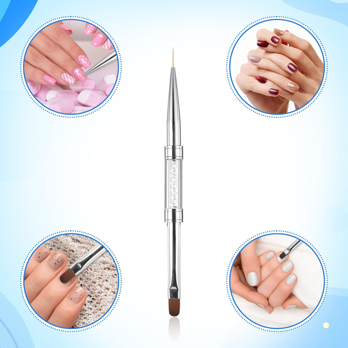Two JJUNW nail brushes together showing length