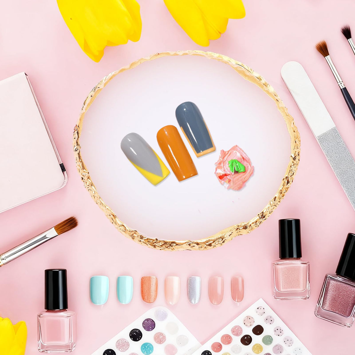 Two resin nail art palettes on a table