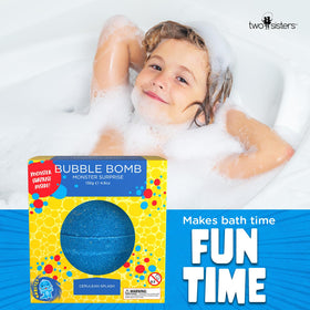 Two Sisters Poke Monster Bath Bomb displayed with other bath accessories