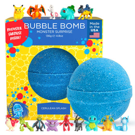 Two Sisters Poke Monster Bath Bomb front view, vibrant packaging