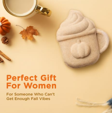 Two Sisters Pumpkin Spice Latte Bath Bomb beside autumn leaves