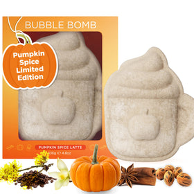 Two Sisters Pumpkin Spice Latte Bath Bomb front view with latte mug shape