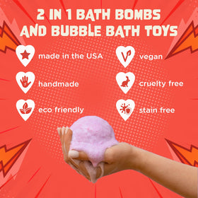Two Sisters Superhero Bath Bomb with fruity scent description