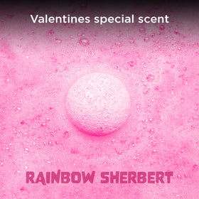 Two Sisters Valentines Bath Bomb surrounded by fruity scents
