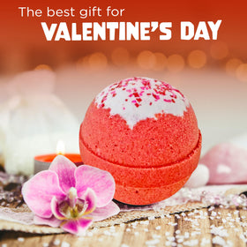 Two Sisters Valentines Bath Bomb with squishy toys displayed