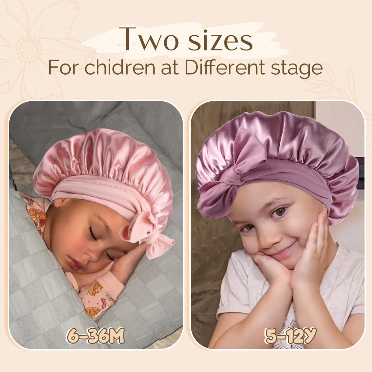 Two YANIBEST soft satin bonnets in different colours