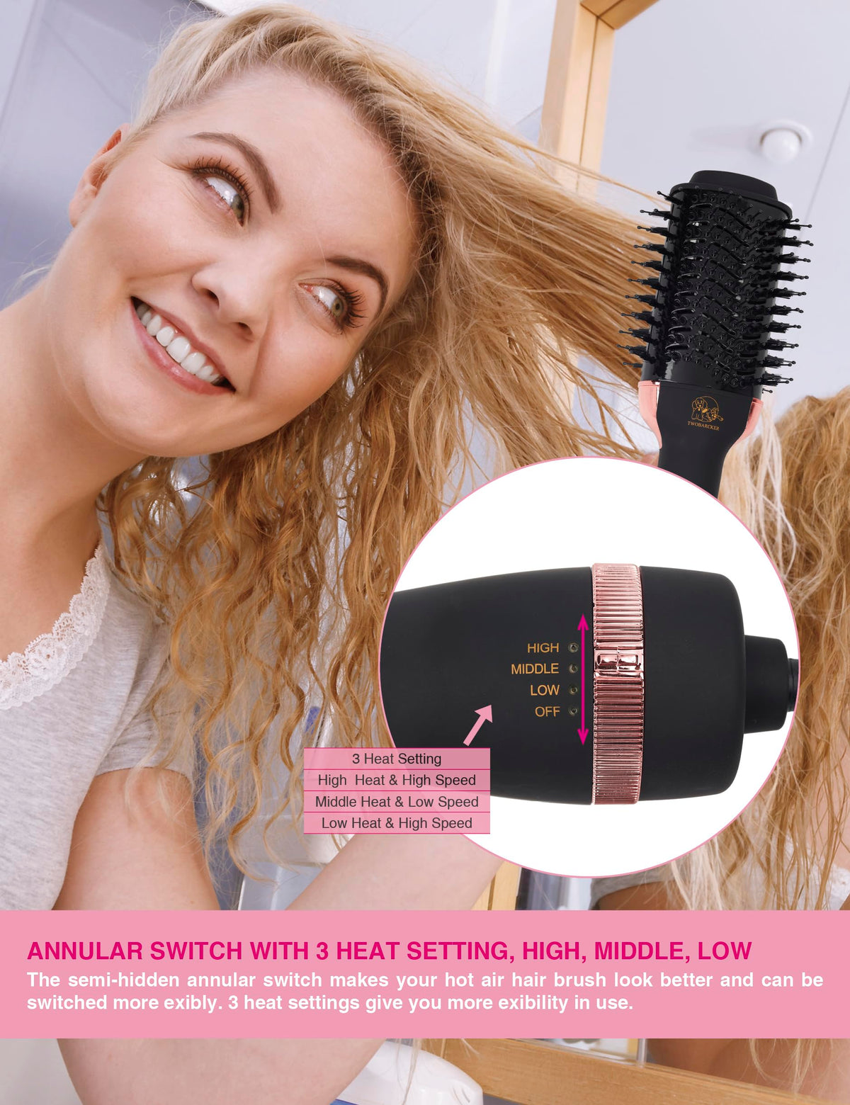 TWOBARCKER Hair Dryer Brush close-up of bristles