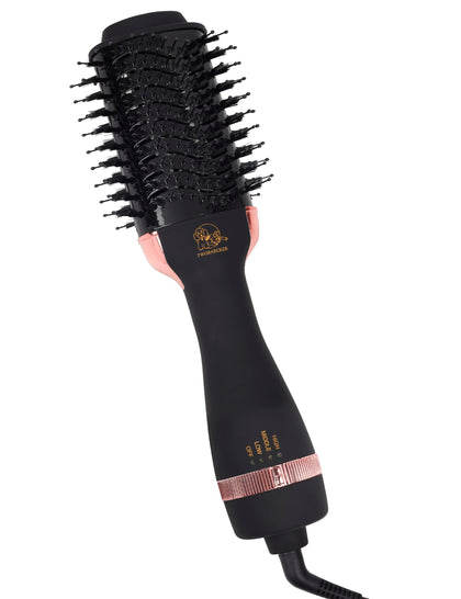 TWOBARCKER Hair Dryer Brush front view with oval titanium barrel