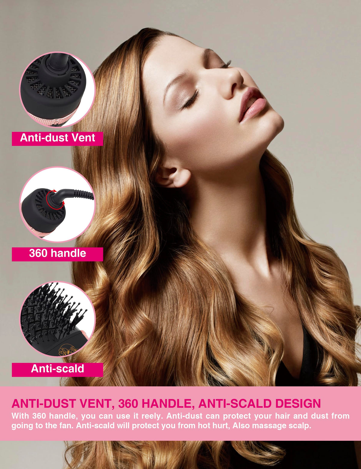 TWOBARCKER Hair Dryer Brush with user styling hair