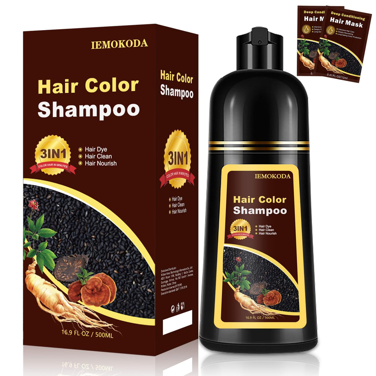 TYAYW Chestnut Brown Hair Dye Shampoo 3 in 1 front view