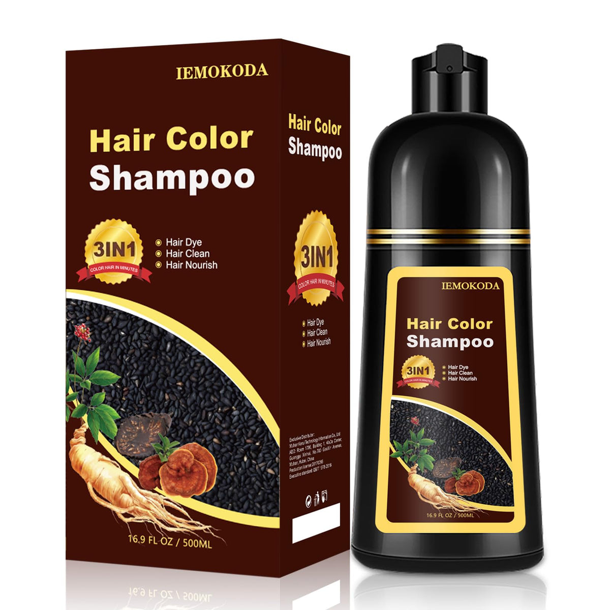 TYAYW Dark Coffee Hair Dye Shampoo 3 in 1 500ML front view