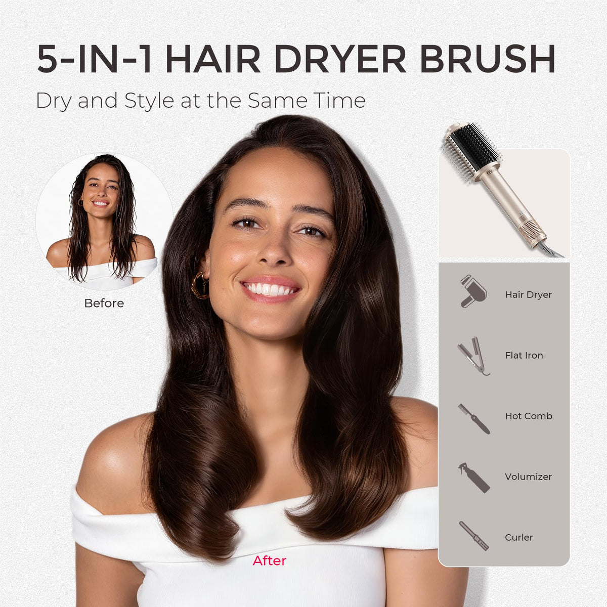 TYMO 4.0 Hair Blow Dryer Brush demonstrating dual-bristle design