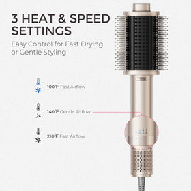 TYMO 4.0 Hair Blow Dryer Brush with heat settings displayed