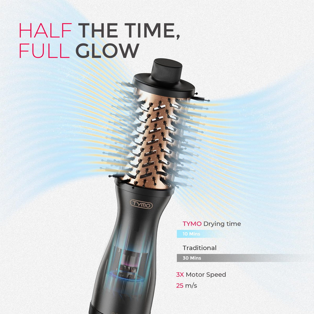 TYMO AIRBEAM MINI Hair Blow Dryer Brush side view