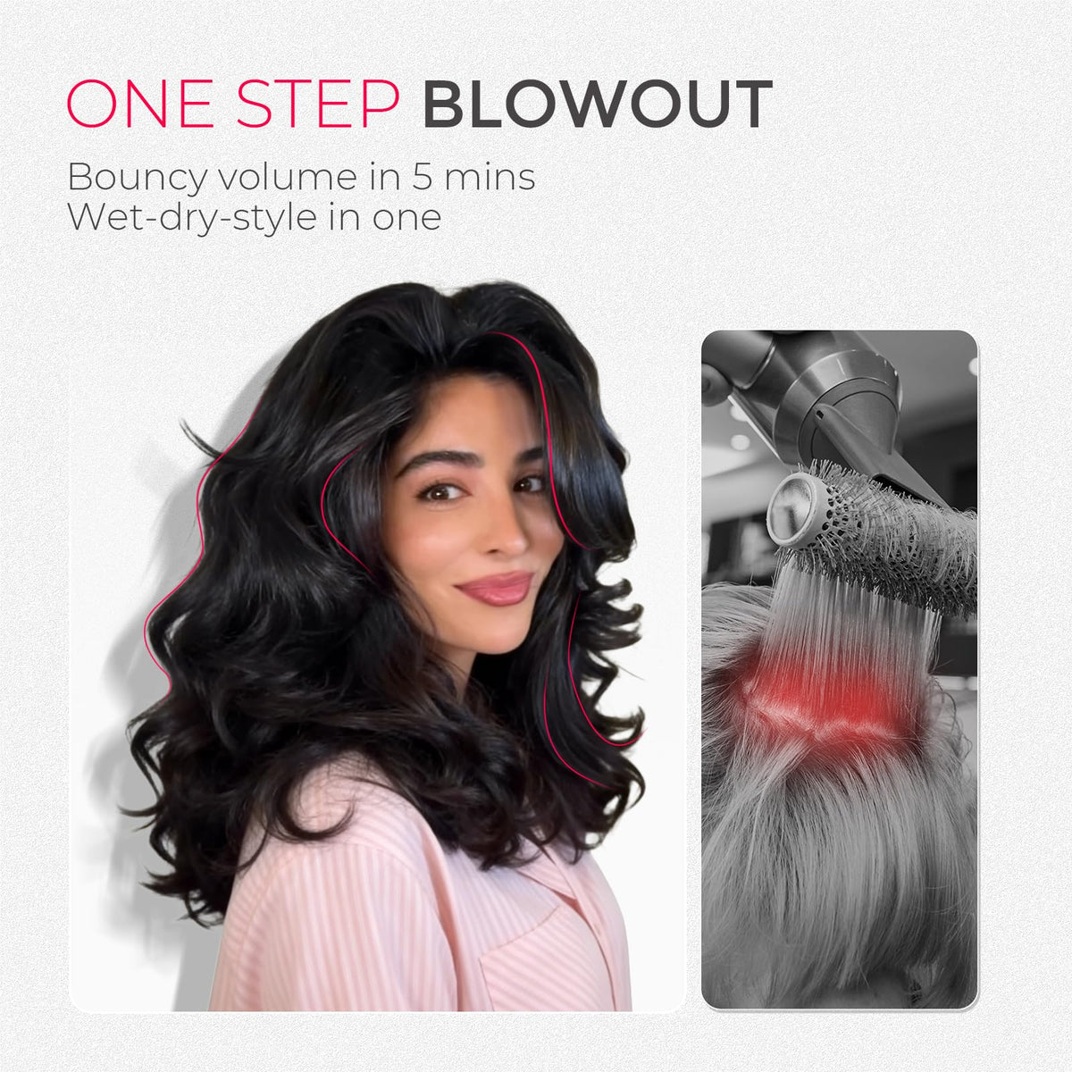 TYMO AIRBEAM MINI Hair Blow Dryer Brush with styling results