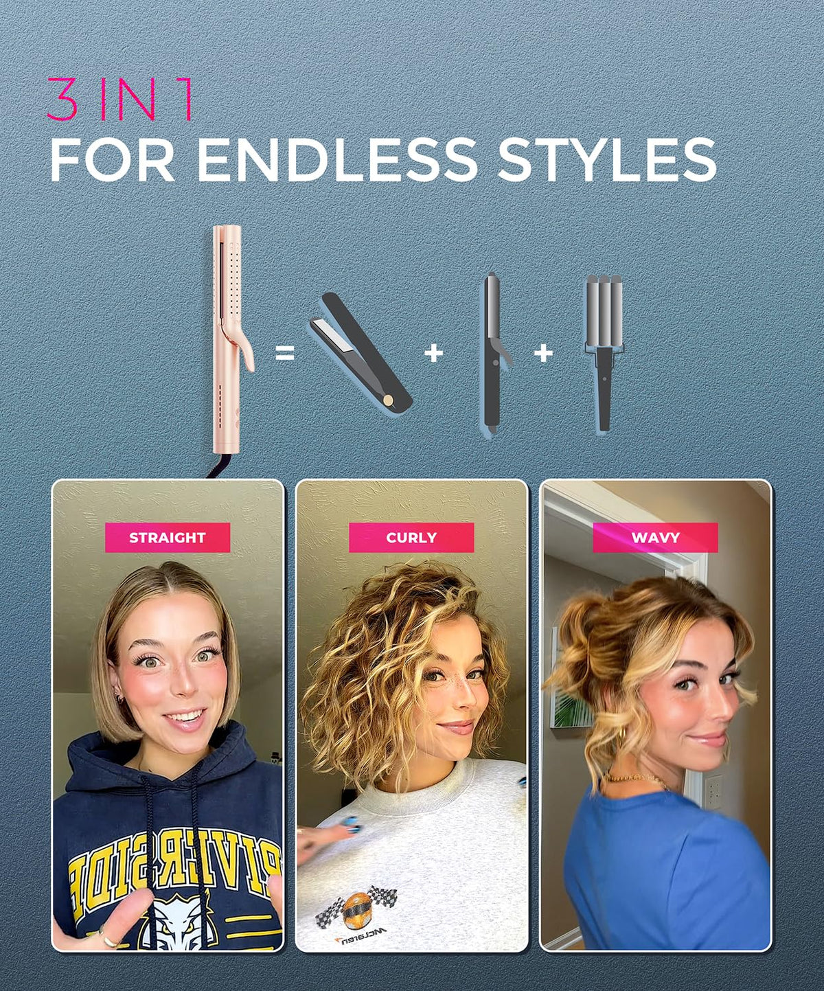 TYMO Airflow 2.0 Curling Iron Flat Iron 1.25 Inch Gold Blush with temperature settings