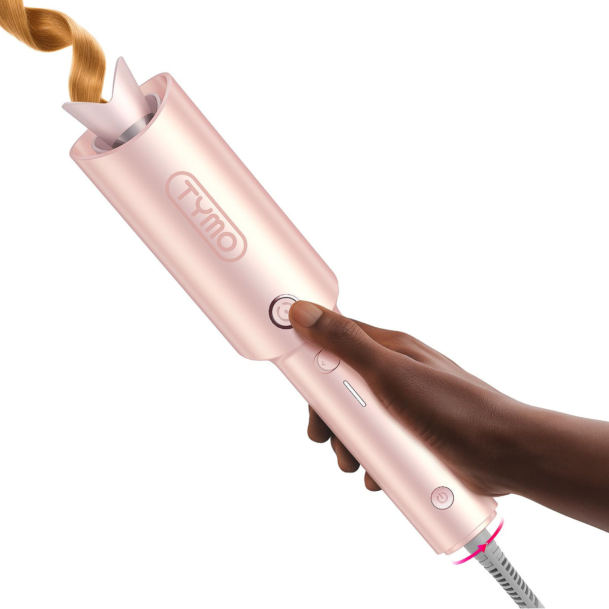 TYMO Automatic Rotating Curling Iron front view in rose gold