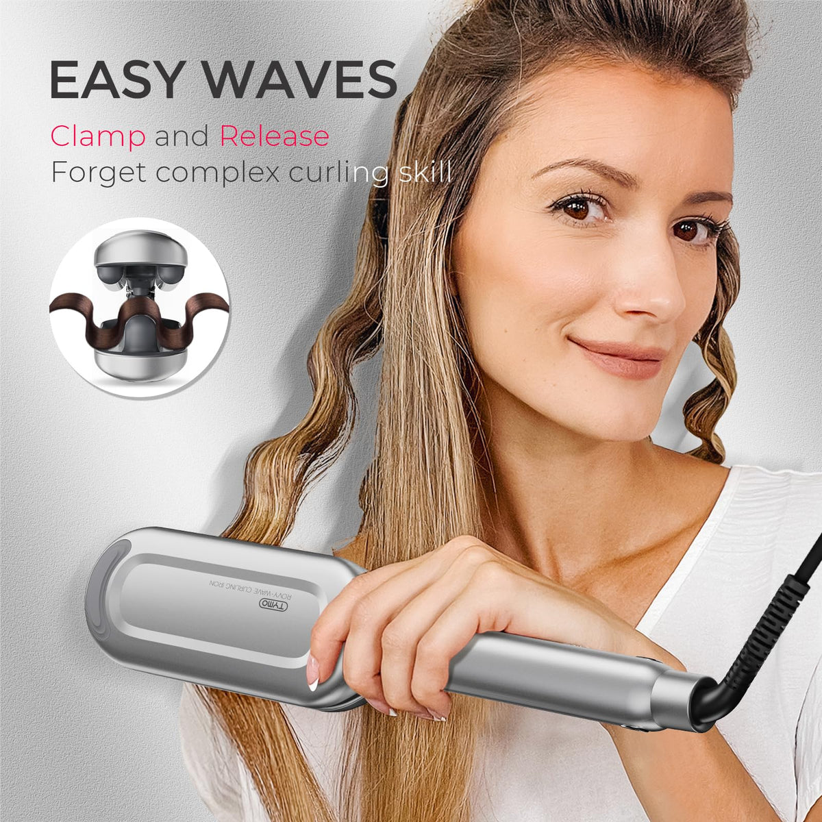 TYMO Curling Iron Hair Crimper Waver side view showing barrel