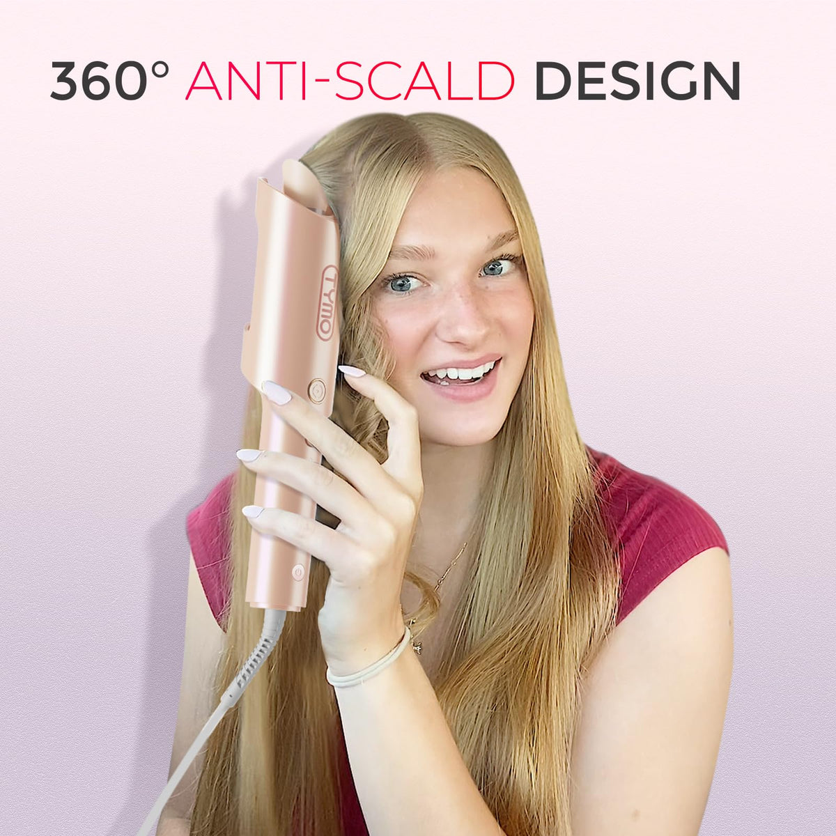 TYMO curling wand with 360° anti-tangle feature
