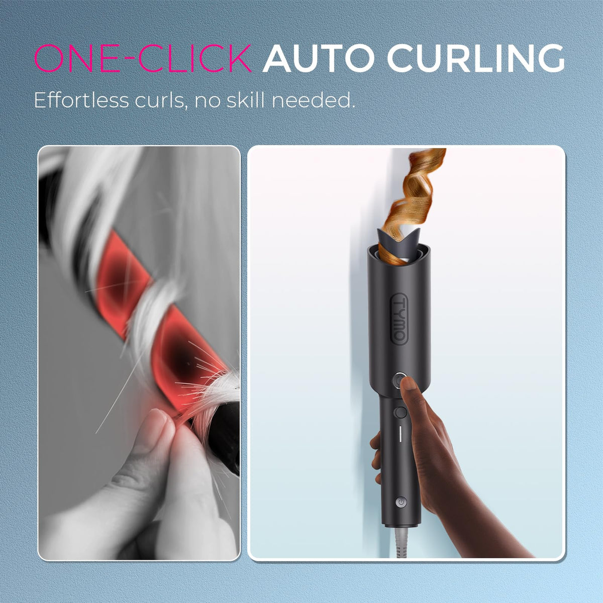 TYMO CURLPRO Automatic Rotating Curling Iron barrel close-up showing 1.25 inch size