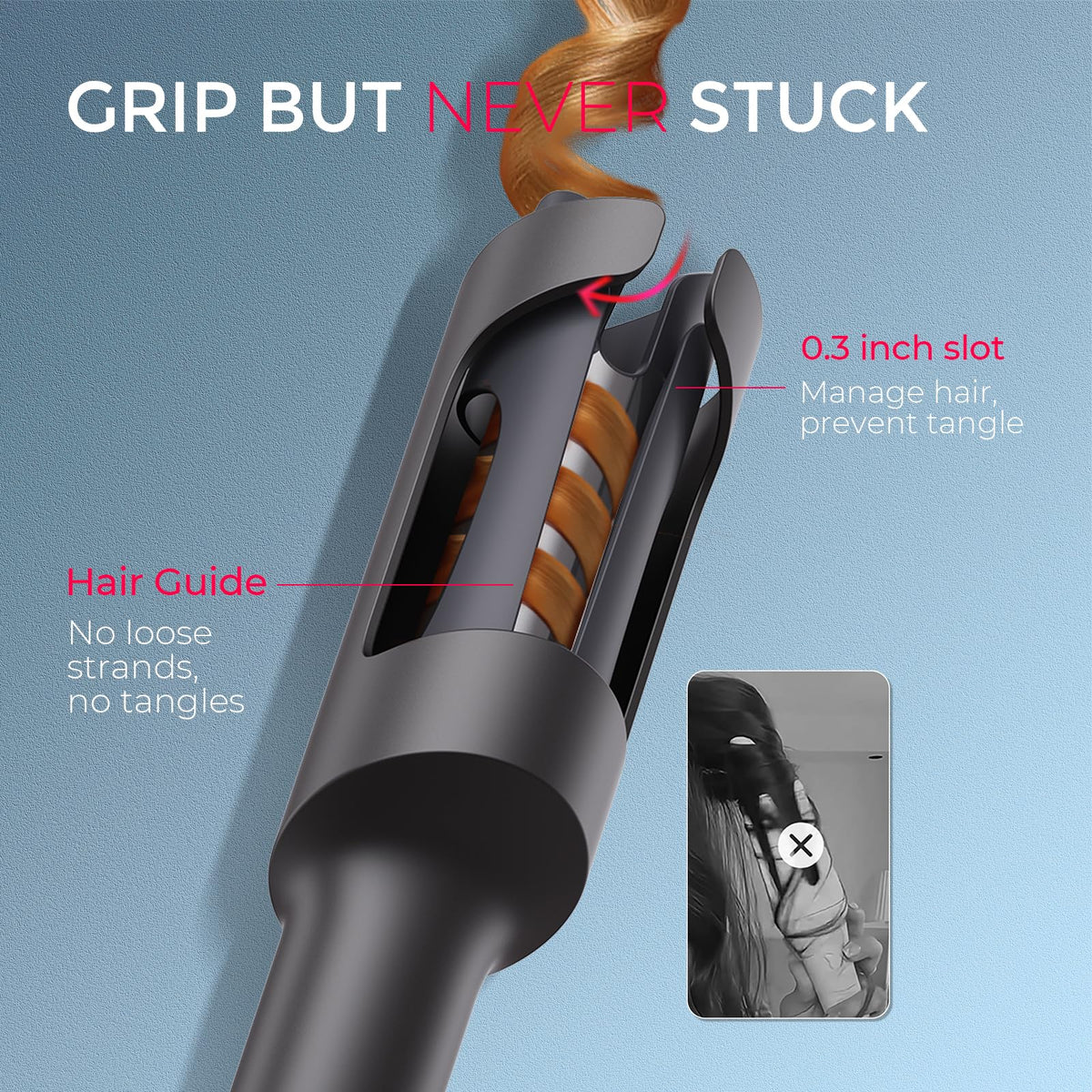 TYMO CURLPRO Automatic Rotating Curling Iron in use creating beach waves