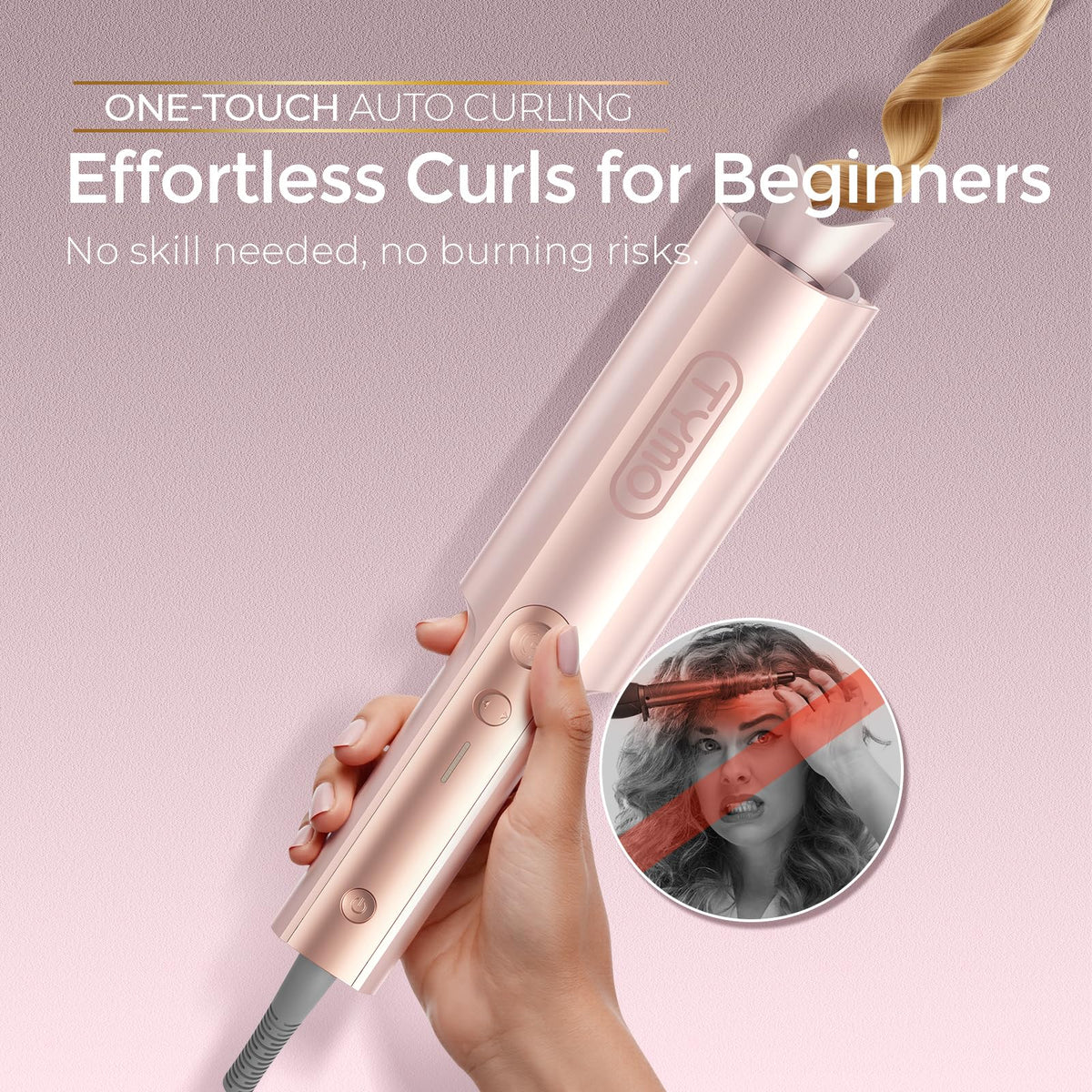 TYMO CurlPro Plus Automatic Curling Iron showing long barrel design