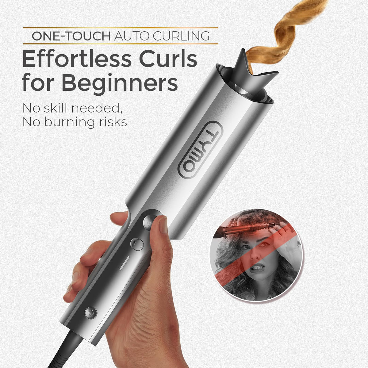 TYMO CurlPro Plus Automatic Curling Iron side view showing long barrel