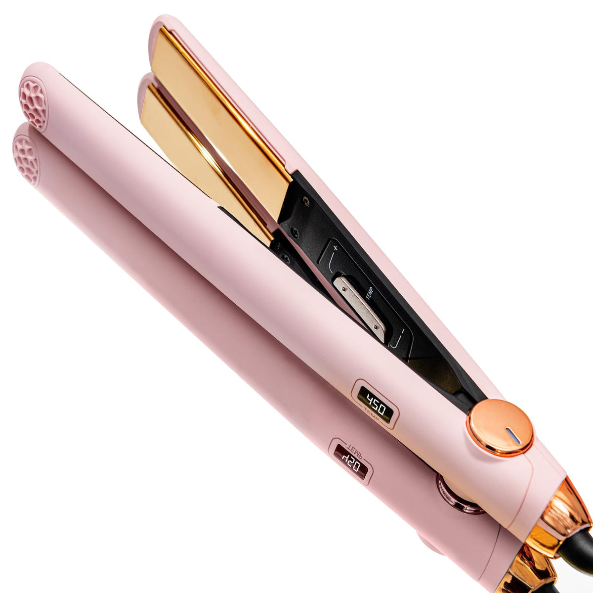 TYMO Flat Iron Hair Straightener and Curler in light pink, front view