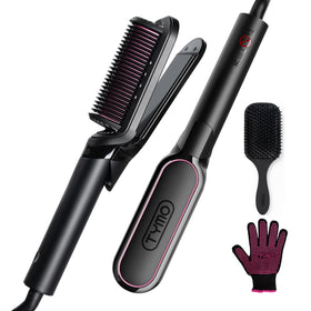 TYMO Flat Iron Hair Straightener Brush 2 in 1 front view, black