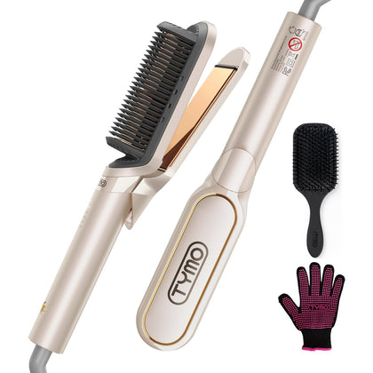 TYMO Flat Iron Hair Straightener Brush 2 in 1 front view in gold