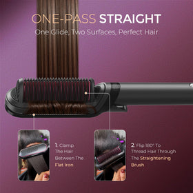TYMO Flat Iron Hair Straightener Brush 2 in 1 with temperature settings display