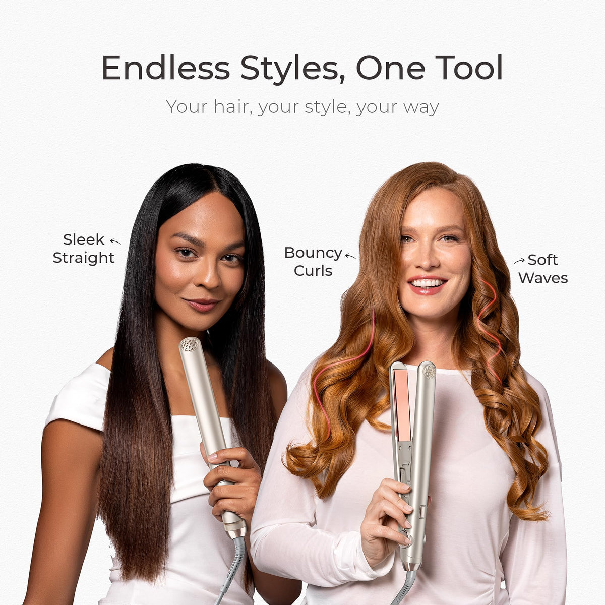 TYMO Flat Iron Hair Straightener Champagne on a vanity