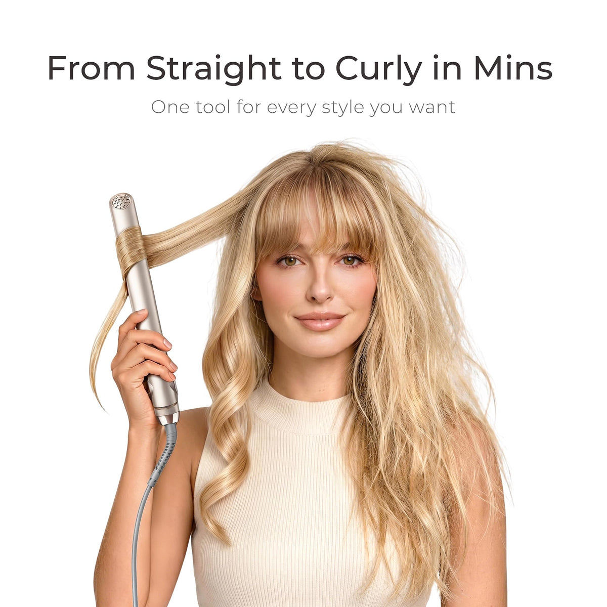 TYMO Flat Iron Hair Straightener Champagne showing 3D floating plate