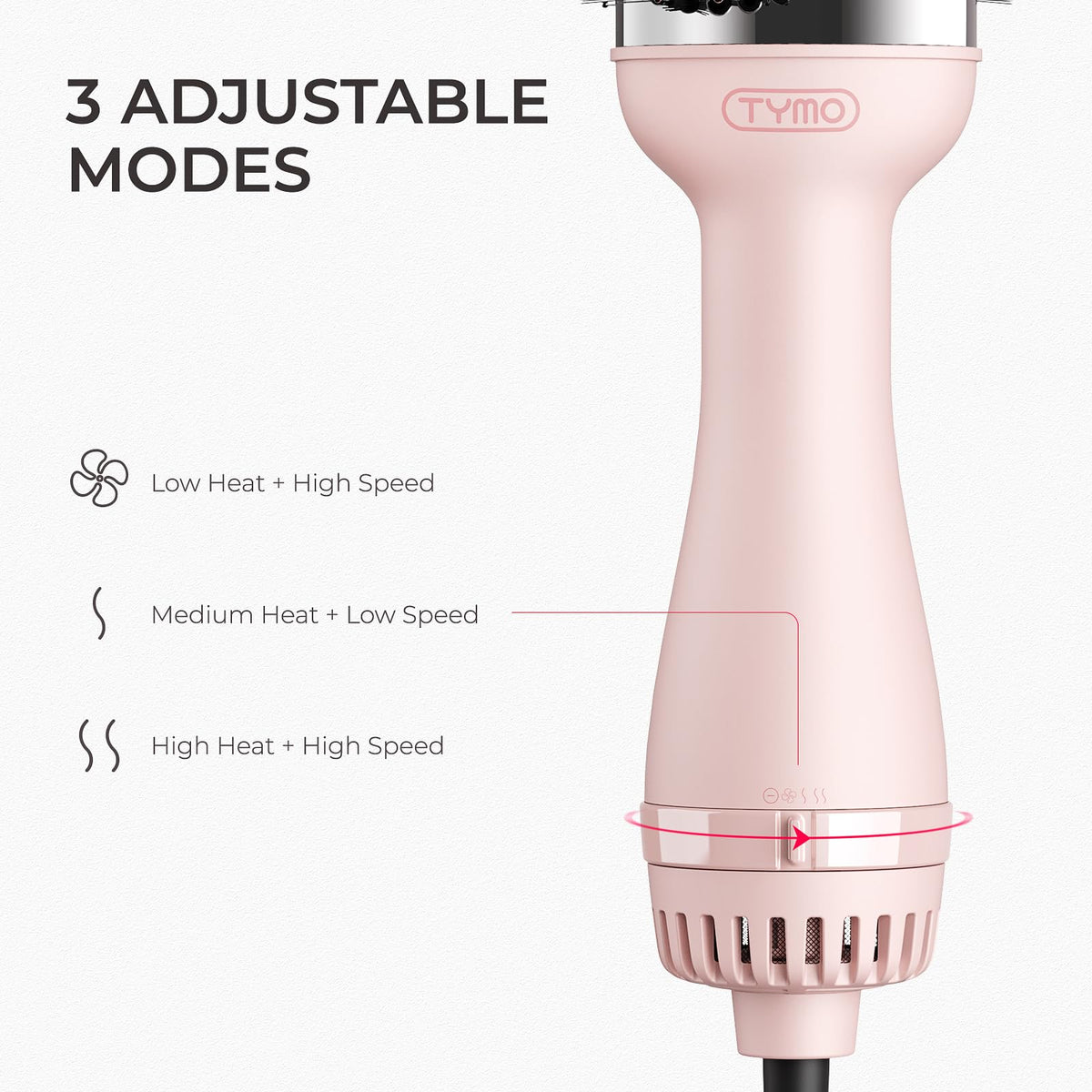 TYMO Hair Dryer Brush showing control knob