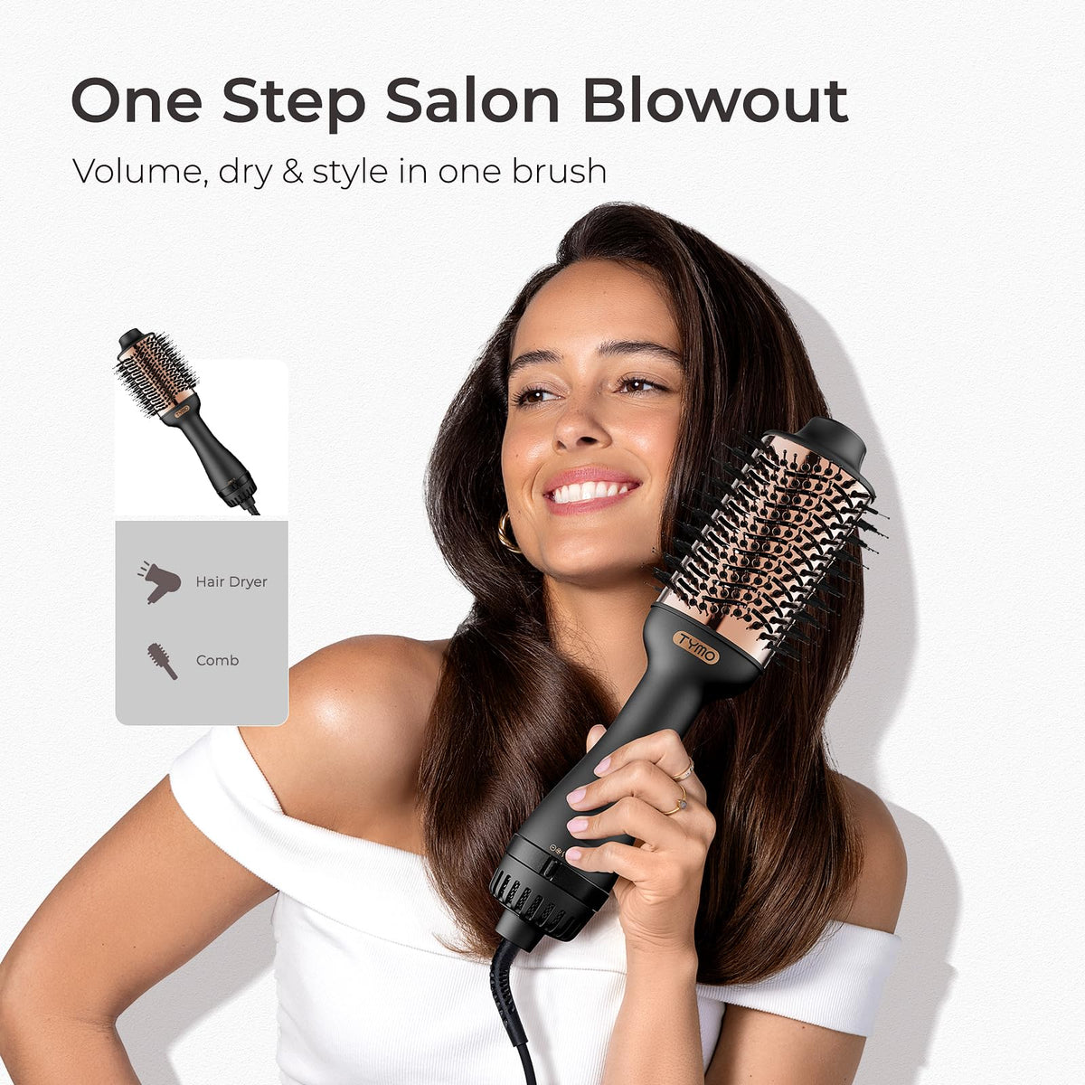 TYMO Hair Dryer Brush showing the 2.85 inch barrel
