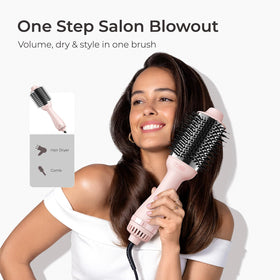 TYMO Hair Dryer Brush showing titanium barrel