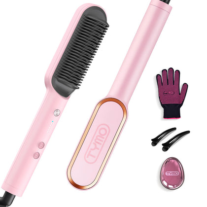 TYMO Hair Straightener Brush front view in sakura pink