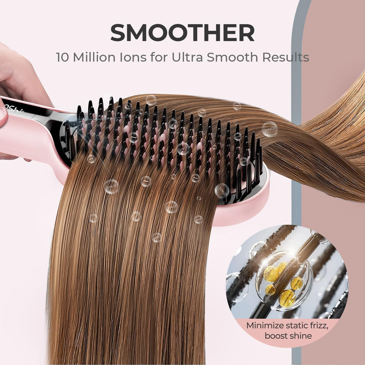 TYMO Hair Straightener Brush in use on hair