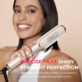 TYMO Hair Straightener Brush in use on hair