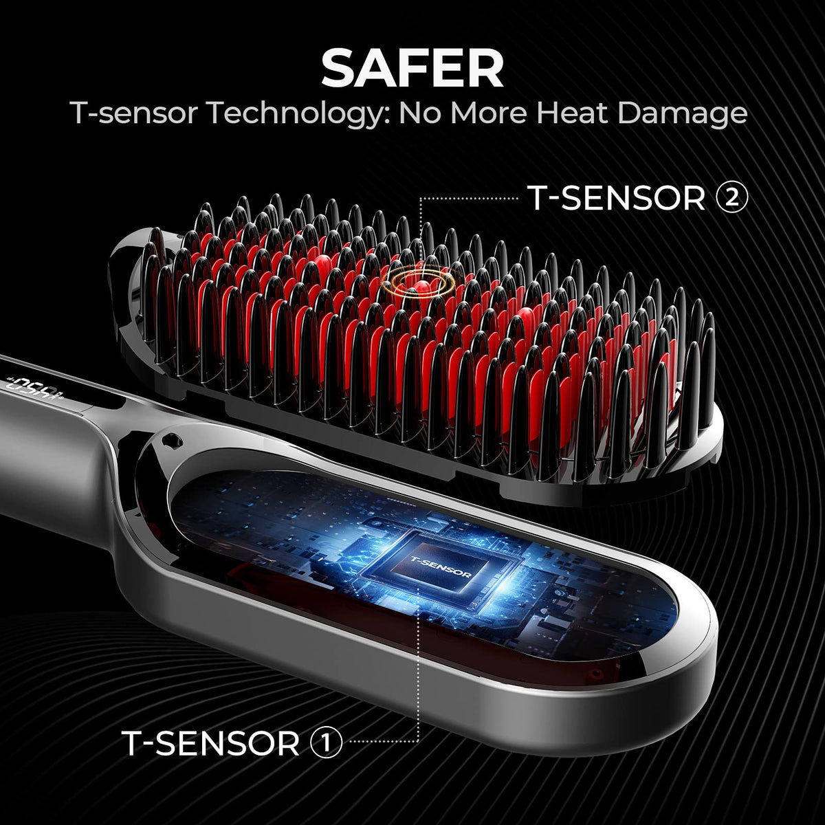 TYMO Hair Straightener Brush showing dense bristles