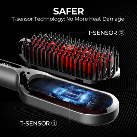TYMO Hair Straightener Brush showing dense bristles