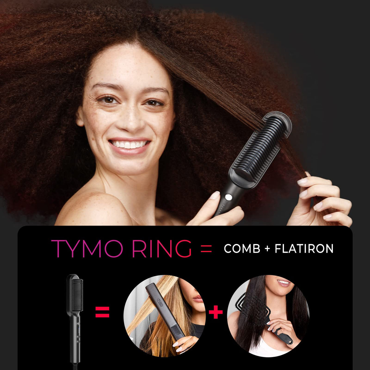 TYMO Hair Straightener Brush side view showing 3D brush teeth
